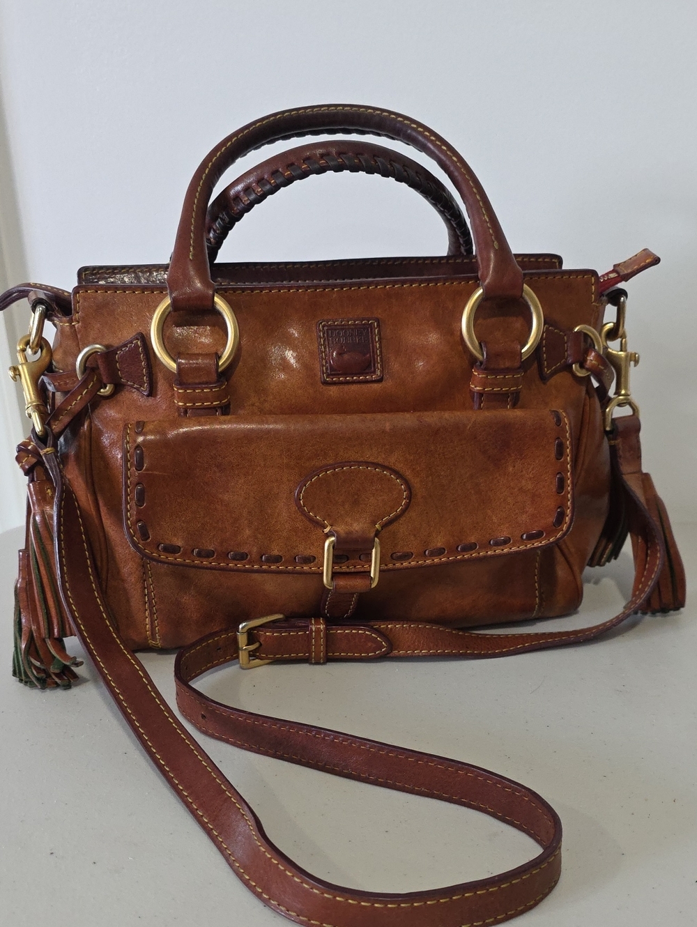 Dooney & Bourke Florentine Leather Pocket Satchel in Natural - Vintage Piece